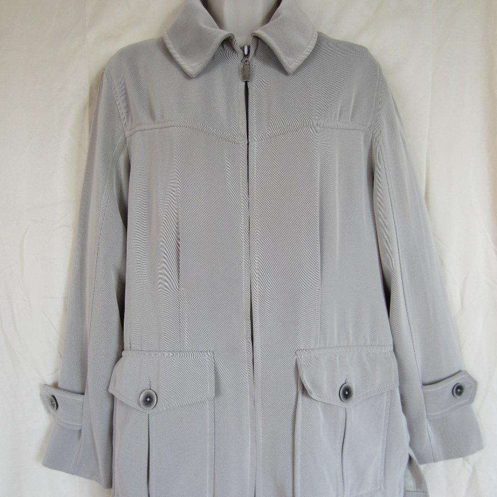Women's light Trench coat, lined, zipper, size M, color-Grey